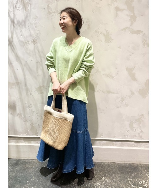 BEARDSLEY（ビアズリー）の「Vネックニット（ニット/セーター・レディース・ピンク/グリーン・FREE）」の9枚目の写真