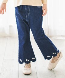 WEB限定 裾刺繍スカラップデニムパンツ
