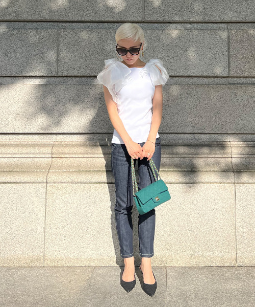 JENNE(ジェンヌ)の「リボン付き 2wayノースリーブニット(ニット/セーター・レディース・ブラック/ホワイト・SMALL/LARGE/MEDIUM)」の14枚目の写真