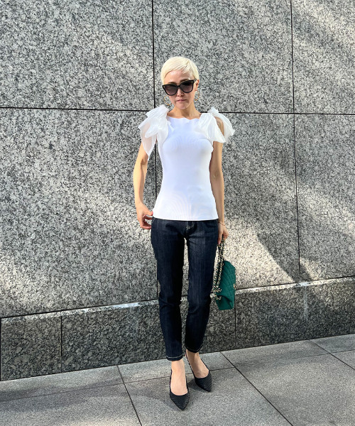 JENNE(ジェンヌ)の「リボン付き 2wayノースリーブニット(ニット/セーター・レディース・ブラック/ホワイト・SMALL/LARGE/MEDIUM)」の21枚目の写真