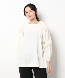 Samansa Mos2 blue | ワッフル×布帛切替ロンT(Tシャツ/カットソー)