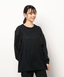 Samansa Mos2 blue | ワッフル×布帛切替ロンT(Tシャツ/カットソー)