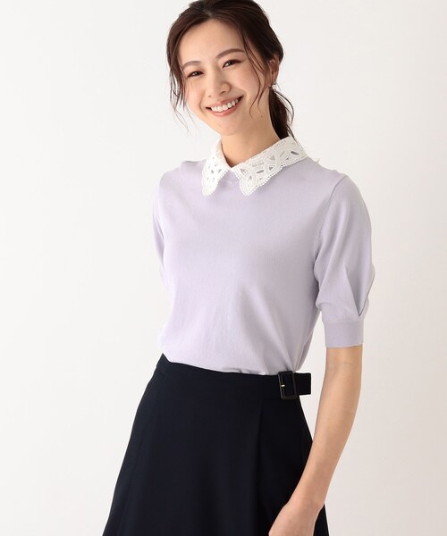 index（インデックス）の「◆2WAYレースカラーニット【WEB限定サイズ】（ニット/セーター・レディース・ホワイト/ブラック/パープル/グレイッシュベージュ・40/38）」の4枚目の写真