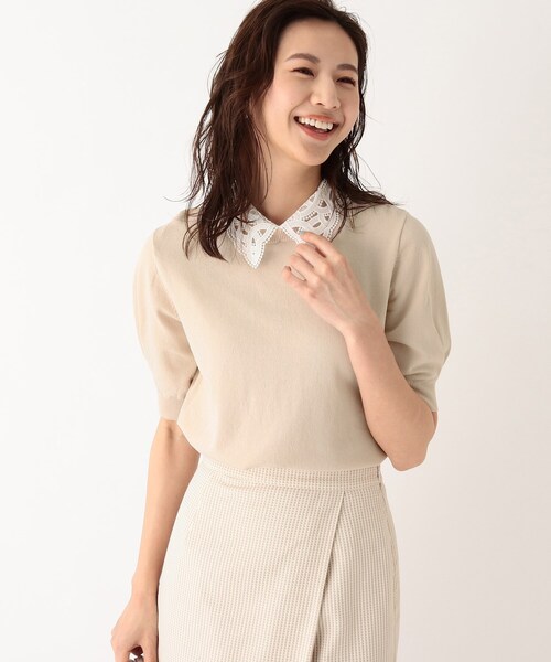 index（インデックス）の「◆2WAYレースカラーニット【WEB限定サイズ】（ニット/セーター・レディース・ホワイト/ブラック/パープル/グレイッシュベージュ・40/38）」の3枚目の写真