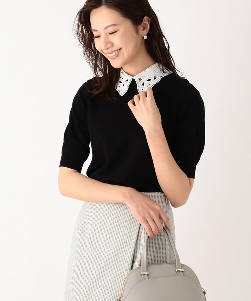 index（インデックス）の「◆2WAYレースカラーニット【WEB限定サイズ】（ニット/セーター・レディース・ホワイト/ブラック/パープル/グレイッシュベージュ・40/38）」の2枚目の写真