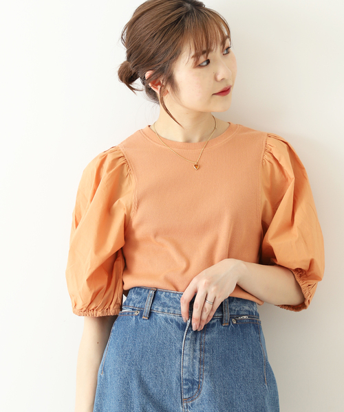 SLOBE IENA（スローブイエナ）の「ドッキングスリーブテレコプルオーバー◆（Tシャツ/カットソー・レディース・ホワイト/オレンジ/グレー・FREE）」の3枚目の写真