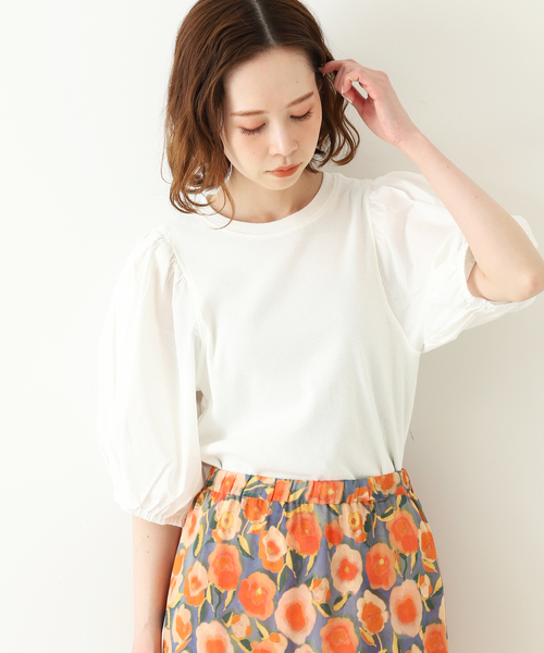 SLOBE IENA（スローブイエナ）の「ドッキングスリーブテレコプルオーバー◆（Tシャツ/カットソー・レディース・ホワイト/オレンジ/グレー・FREE）」の13枚目の写真