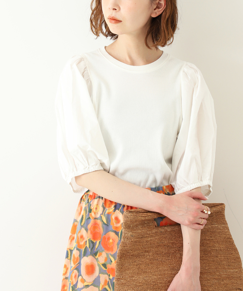 SLOBE IENA（スローブイエナ）の「ドッキングスリーブテレコプルオーバー◆（Tシャツ/カットソー・レディース・ホワイト/オレンジ/グレー・FREE）」の14枚目の写真