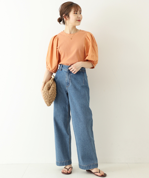 SLOBE IENA（スローブイエナ）の「ドッキングスリーブテレコプルオーバー◆（Tシャツ/カットソー・レディース・ホワイト/オレンジ/グレー・FREE）」の16枚目の写真