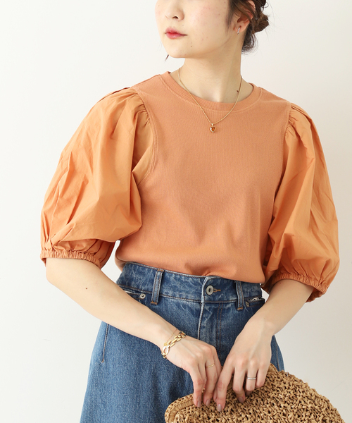 SLOBE IENA（スローブイエナ）の「ドッキングスリーブテレコプルオーバー◆（Tシャツ/カットソー・レディース・ホワイト/オレンジ/グレー・FREE）」の19枚目の写真
