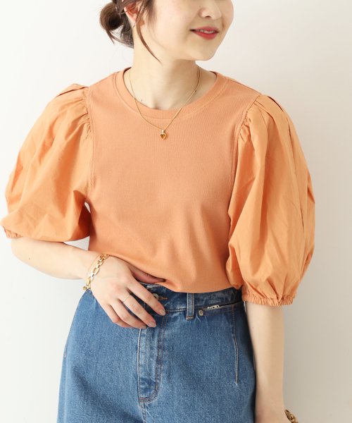 SLOBE IENA（スローブイエナ）の「ドッキングスリーブテレコプルオーバー◆（Tシャツ/カットソー・レディース・ホワイト/オレンジ/グレー・FREE）」の20枚目の写真
