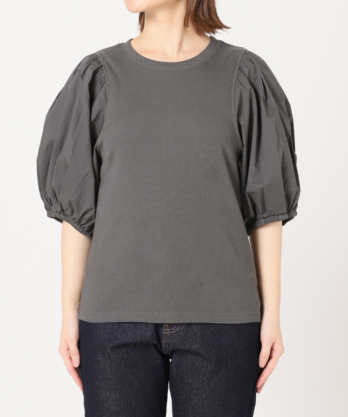 SLOBE IENA（スローブイエナ）の「ドッキングスリーブテレコプルオーバー◆（Tシャツ/カットソー・レディース・ホワイト/オレンジ/グレー・FREE）」の22枚目の写真