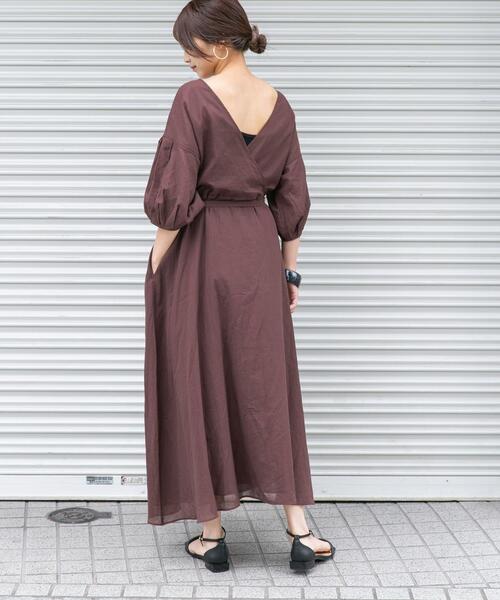 KBF（ケイビーエフ）の「ウエストベルト2WAYカシュクールワンピース（ワンピース・レディース・ブラック/ブラウン/オレンジ/グリーン・ONE）」の3枚目の写真