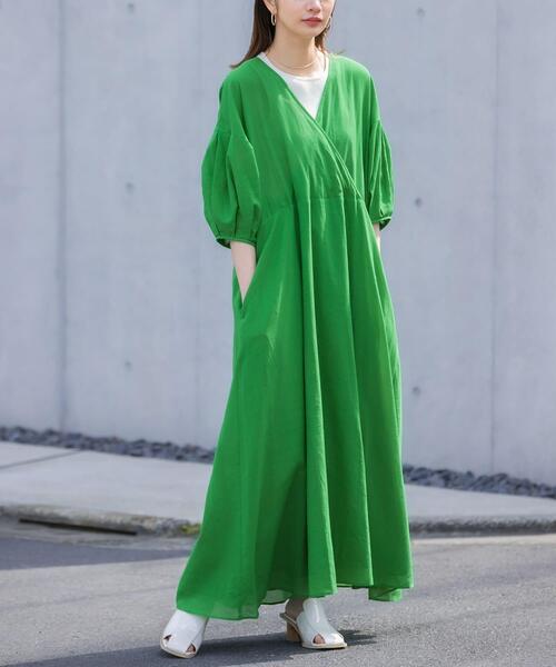 KBF（ケイビーエフ）の「ウエストベルト2WAYカシュクールワンピース（ワンピース・レディース・ブラック/ブラウン/オレンジ/グリーン・ONE）」の4枚目の写真