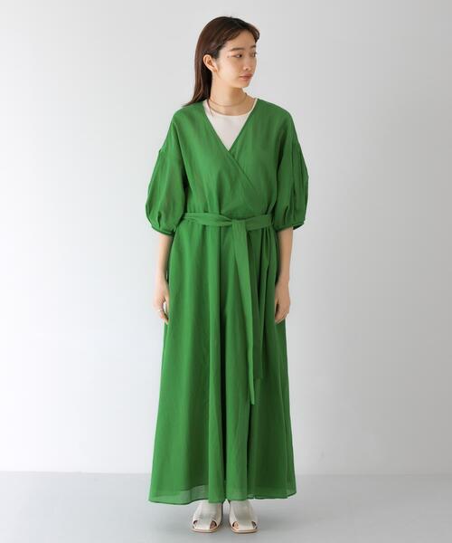 KBF（ケイビーエフ）の「ウエストベルト2WAYカシュクールワンピース（ワンピース・レディース・ブラック/ブラウン/オレンジ/グリーン・ONE）」の11枚目の写真