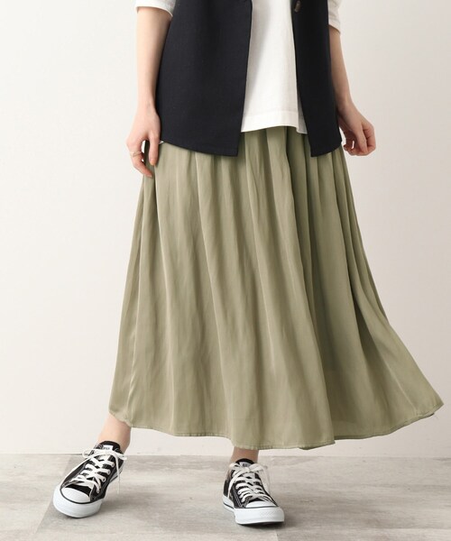 DRESKIP(ドレスキップ)の「◆【洗える】サテンギャザースカート(スカート・レディース・カーキ/ネイビー/レモンイエロー/ホワイト系3/グレー系その他/ホワイト系8・04/02/03)」の1枚目の写真