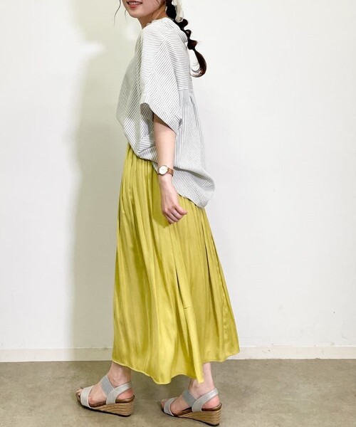 DRESKIP(ドレスキップ)の「◆【洗える】サテンギャザースカート(スカート・レディース・カーキ/ネイビー/レモンイエロー/ホワイト系3/グレー系その他/ホワイト系8・04/02/03)」の6枚目の写真