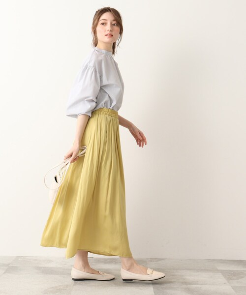 DRESKIP(ドレスキップ)の「◆【洗える】サテンギャザースカート(スカート・レディース・カーキ/ネイビー/レモンイエロー/ホワイト系3/グレー系その他/ホワイト系8・04/02/03)」の9枚目の写真