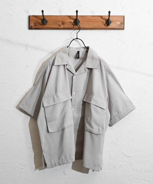 Anytime Songs（エニータイムソングス）の「ポリ無地 ビッグステッチングシャツ（シャツ/ブラウス・メンズ・ホワイト/ブラック/サックスブルー/グリーン/モカ/グレイッシュベージュ・MEDIUM/LARGE）」の4枚目の写真