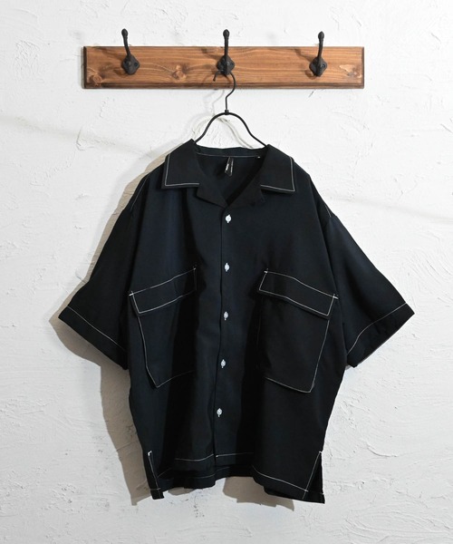 Anytime Songs（エニータイムソングス）の「ポリ無地 ビッグステッチングシャツ（シャツ/ブラウス・メンズ・ホワイト/ブラック/サックスブルー/グリーン/モカ/グレイッシュベージュ・MEDIUM/LARGE）」の3枚目の写真