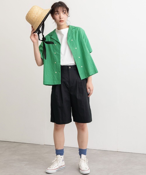 POU DOU DOU(プードゥドゥ)の「エンブロイダリー開襟シャツ(シャツ/ブラウス・レディース・ブラック/オフホワイト/グリーン・3)」の9枚目の写真