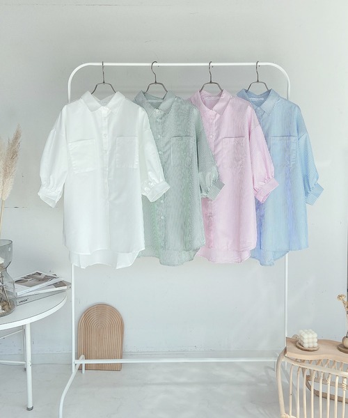 AS KNOW AS plus（アズノゥアズプラス）の「●Wポケットシンプル5分袖シャツ（シャツ/ブラウス・レディース・オフホワイト/グリーン系その他/ブルー系その他/ピンク系その他・FREE）」の16枚目の写真