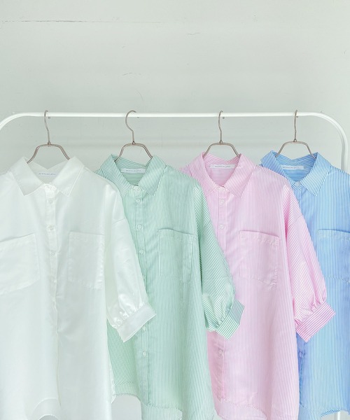 AS KNOW AS plus（アズノゥアズプラス）の「●Wポケットシンプル5分袖シャツ（シャツ/ブラウス・レディース・オフホワイト/グリーン系その他/ブルー系その他/ピンク系その他・FREE）」の5枚目の写真