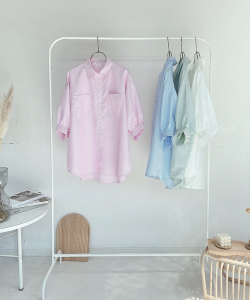 AS KNOW AS plus（アズノゥアズプラス）の「●Wポケットシンプル5分袖シャツ（シャツ/ブラウス・レディース・オフホワイト/グリーン系その他/ブルー系その他/ピンク系その他・FREE）」の12枚目の写真