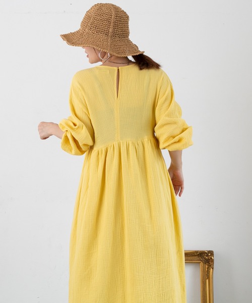 martinique ロングワンピース イエローベージュ F Ｖネック 上品 martinique ロングワンピース イエローベージュ F Vネック 上品