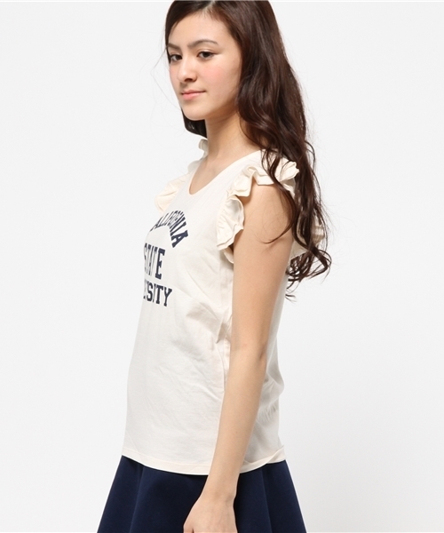 OUTLET（アウトレット）の「【Discoat Petit】肩フリルロゴT（Tシャツ/カットソー・レディース・オフホワイト/カーキ/ネイビー・FREE）」の5枚目の写真