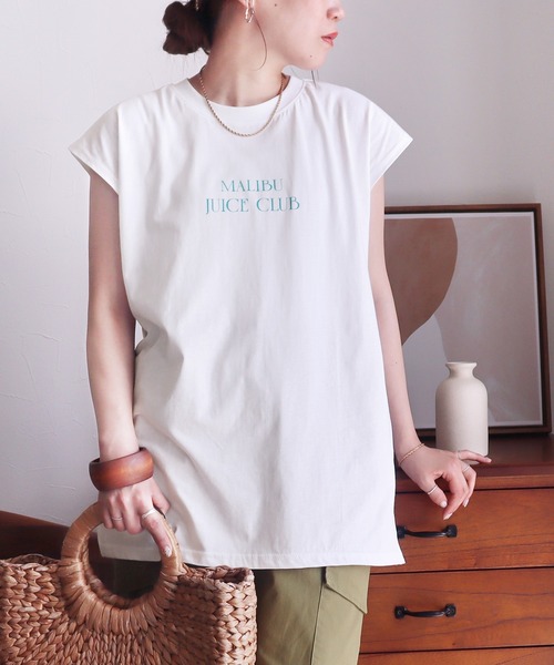 reca（レカ）の「フレンチスリーブチビロゴTシャツ（Tシャツ/カットソー・レディース・ブラック/オフホワイト/オレンジ/グリーン・FREE）」の2枚目の写真