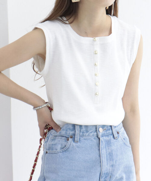 fredy emue（フレディエミュ）の「リブヘンリーネック フレンチプルオーバーカットソー（Tシャツ/カットソー・レディース・オフホワイト/ブルー/チャコールグレー・38）」の3枚目の写真