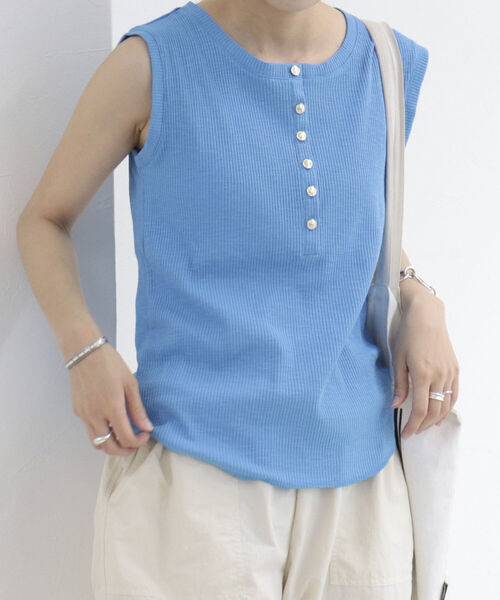 fredy emue（フレディエミュ）の「リブヘンリーネック フレンチプルオーバーカットソー（Tシャツ/カットソー・レディース・オフホワイト/ブルー/チャコールグレー・38）」の2枚目の写真