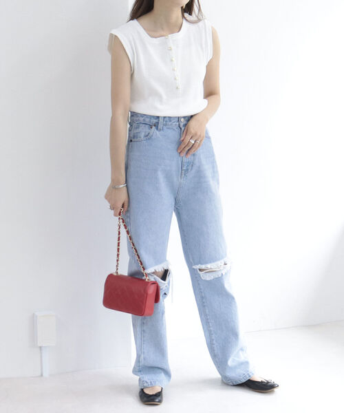 fredy emue（フレディエミュ）の「リブヘンリーネック フレンチプルオーバーカットソー（Tシャツ/カットソー・レディース・オフホワイト/ブルー/チャコールグレー・38）」の5枚目の写真