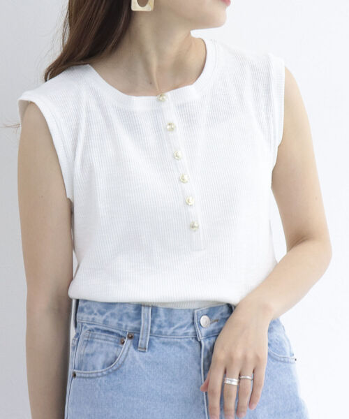 fredy emue（フレディエミュ）の「リブヘンリーネック フレンチプルオーバーカットソー（Tシャツ/カットソー・レディース・オフホワイト/ブルー/チャコールグレー・38）」の6枚目の写真