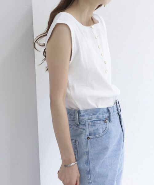 fredy emue（フレディエミュ）の「リブヘンリーネック フレンチプルオーバーカットソー（Tシャツ/カットソー・レディース・オフホワイト/ブルー/チャコールグレー・38）」の8枚目の写真