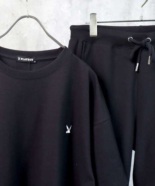 PLAYBOY（プレイボーイ）の「PLAYBOY ワンポイントロゴ刺繍Tシャツ ハーフパンツ セットアップ（Tシャツ/カットソー・メンズ・ブラック/グレー・M/L/XL）」の11枚目の写真