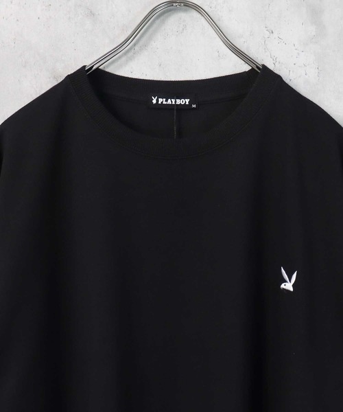 PLAYBOY（プレイボーイ）の「PLAYBOY ワンポイントロゴ刺繍Tシャツ ハーフパンツ セットアップ（Tシャツ/カットソー・メンズ・ブラック/グレー・M/L/XL）」の7枚目の写真