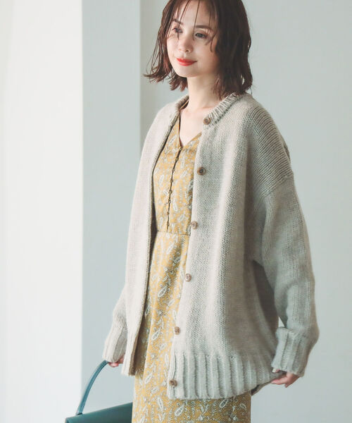 B:MING by BEAMS(ビーミングバイビームス)の「B:MING by BEAMS / エドワード クルーネック カーディガン 22AW(カーディガン/ボレロ・レディース・ベージュ/オリーブ/サックスブルー/ピンク/トップグレー・FREE)」の6枚目の写真