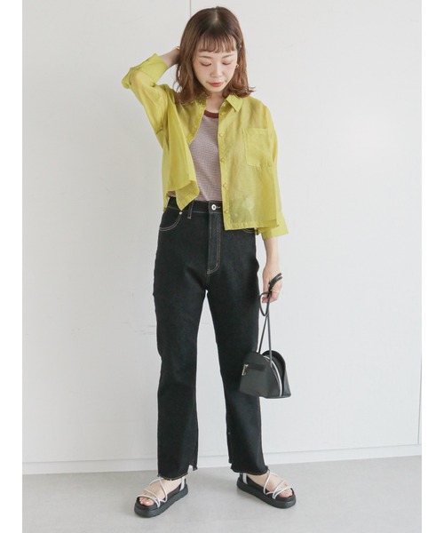 ehka sopo（エヘカソポ）の「ショート丈シアーシャツ（シャツ/ブラウス・レディース・グレー/オフホワイト/ピンク/グリーン・ﾌﾘ-）」の5枚目の写真