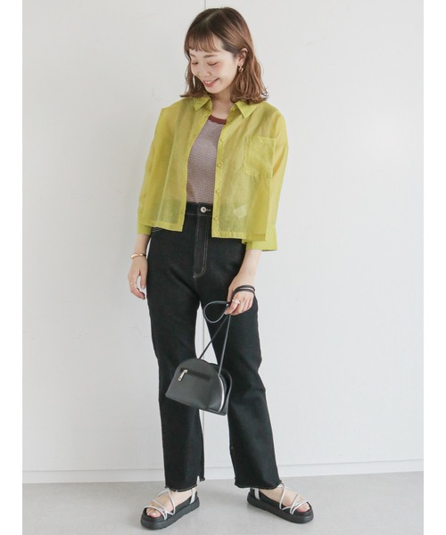 ehka sopo（エヘカソポ）の「ショート丈シアーシャツ（シャツ/ブラウス・レディース・グレー/オフホワイト/ピンク/グリーン・ﾌﾘ-）」の6枚目の写真