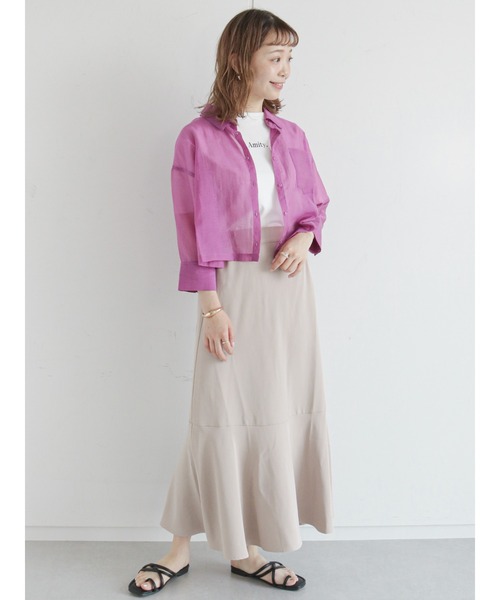 ehka sopo（エヘカソポ）の「ショート丈シアーシャツ（シャツ/ブラウス・レディース・グレー/オフホワイト/ピンク/グリーン・ﾌﾘ-）」の18枚目の写真