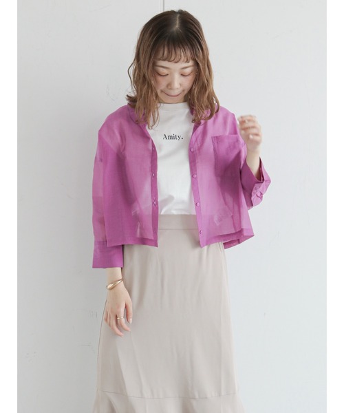 ehka sopo（エヘカソポ）の「ショート丈シアーシャツ（シャツ/ブラウス・レディース・グレー/オフホワイト/ピンク/グリーン・ﾌﾘ-）」の20枚目の写真