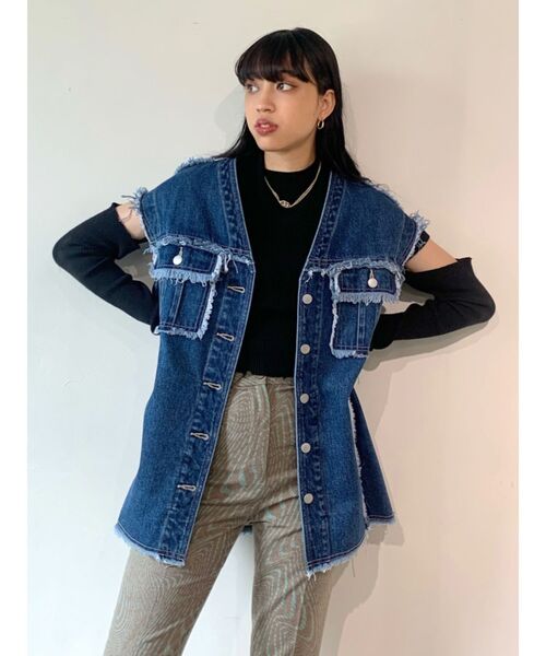 EMODA（エモダ）の「カットオフフリンジオーバーデニム