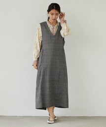 NICOLE white | サイドベルトチェックワンピース(ジャンパースカート)