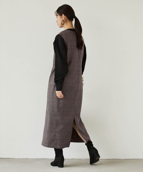 NICOLE white(ニコルホワイト)の「サイドベルトチェックワンピース(ジャンパースカート・レディース・ブラウン/チャコール・FREE)」の16枚目の写真