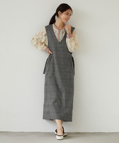 NICOLE white(ニコルホワイト)の「サイドベルトチェックワンピース(ジャンパースカート・レディース・ブラウン/チャコール・FREE)」の17枚目の写真