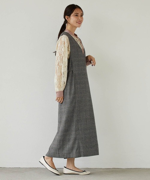 NICOLE white(ニコルホワイト)の「サイドベルトチェックワンピース(ジャンパースカート・レディース・ブラウン/チャコール・FREE)」の18枚目の写真