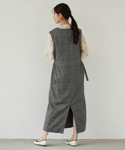 NICOLE white(ニコルホワイト)の「サイドベルトチェックワンピース(ジャンパースカート・レディース・ブラウン/チャコール・FREE)」の19枚目の写真