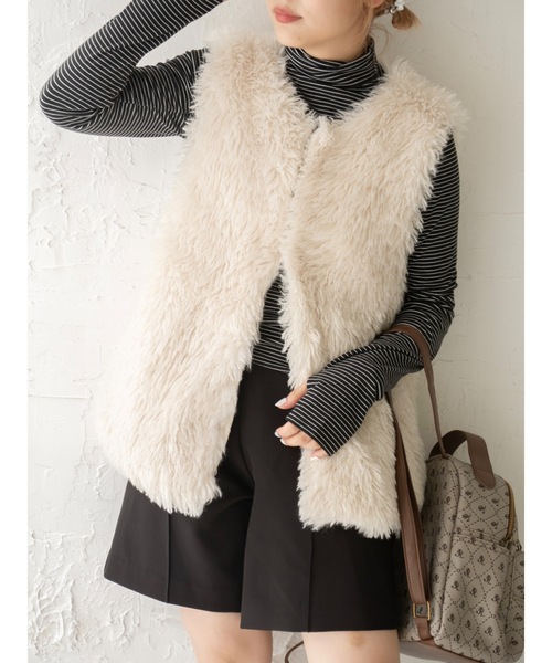 JUMELLE(ジュメロ)の「【極暖】ボーダーフィンガータートル | 真冬 防寒(Tシャツ/カットソー・レディース・アイボリー/ブラック/ホワイト/グレー・MEDIUM)」の3枚目の写真